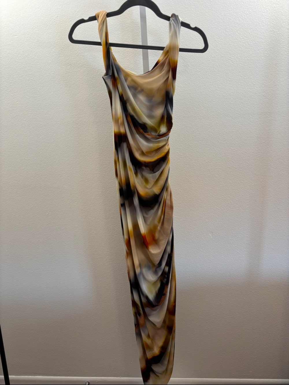 Just Bee Queen Draped Maxi Dress Small Ruched Bodycon Tie Dye Halter Resort Vaca